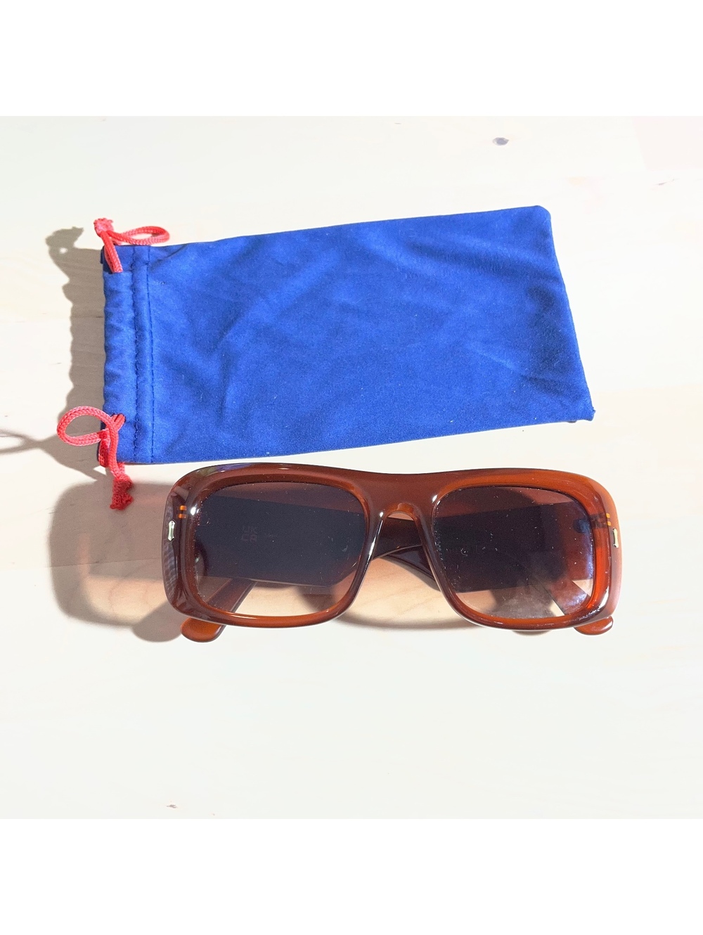 Rectangular Brown Sunglasses with Protective Pouch